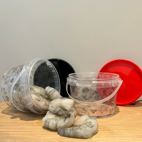 Plastic bakjes rond SEAFOOD 565ml met  hengsel en lekdicht deksel