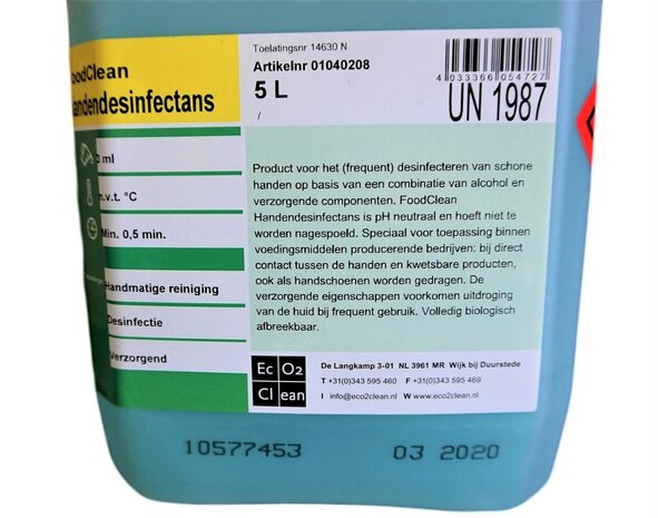 Desinfectiemiddel voor handen foodclean handdes 5 liter 